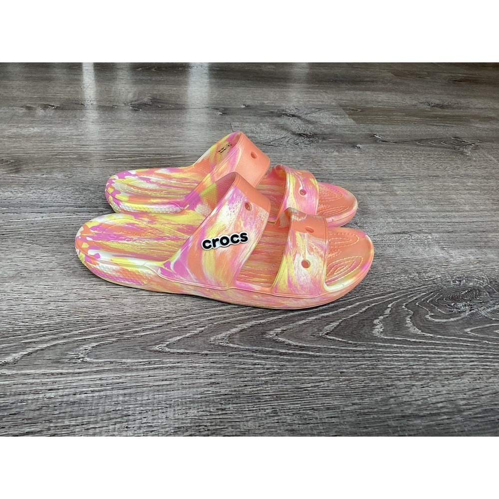 Crocs Mens 10 Womens 12 Classic Marbled Sandals Orange 207701-83F Slides
